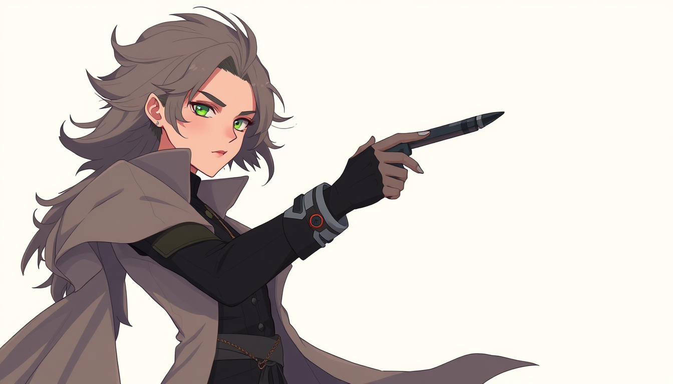 Characters idea: an original character defined by silhouette, role, outfit, palette, and expression, deliberate composition, jag har sandre färgat lockigt hår med grön