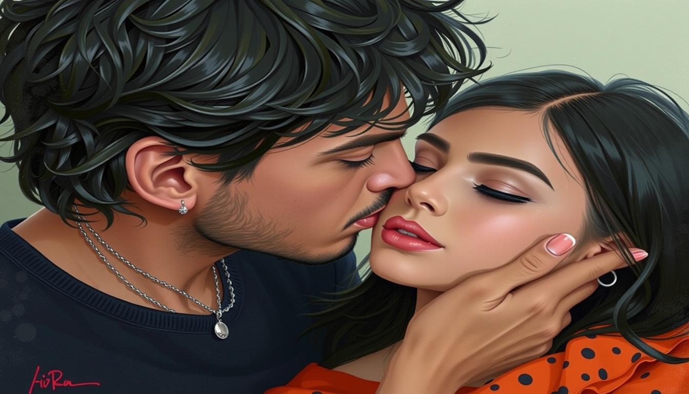 Main art studio: I want he do a french kiss on her lips