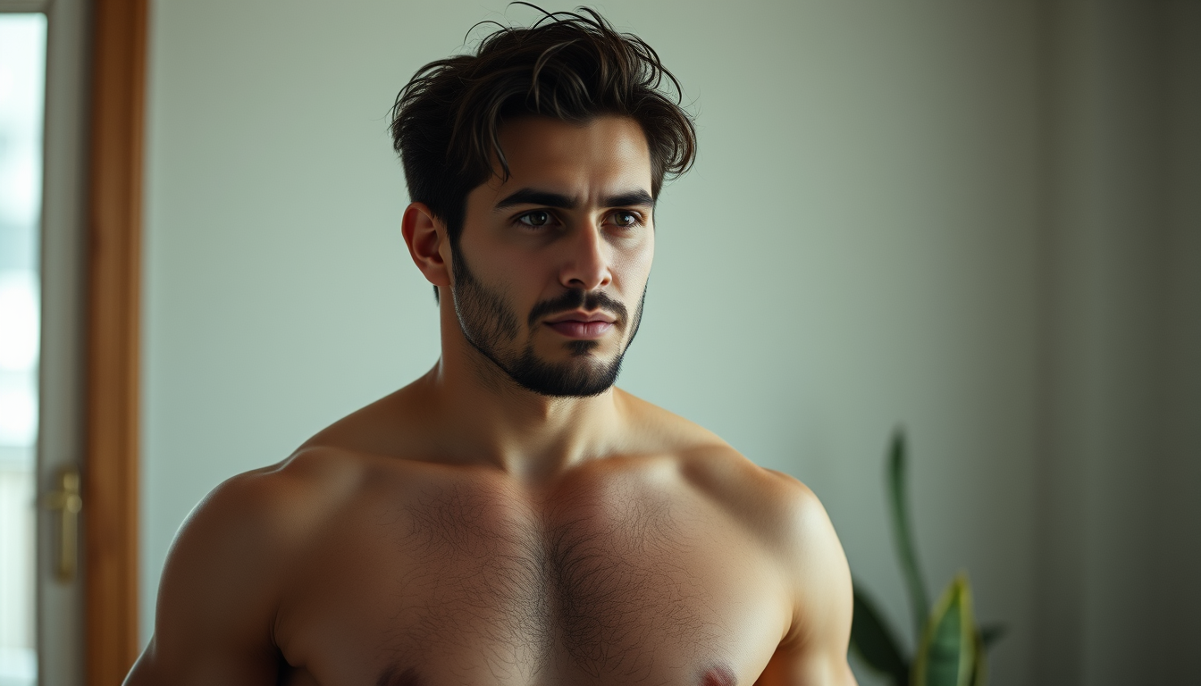 Main art studio: Una persona hombre con 12% de grasa corporal, como se vería? Sin playera