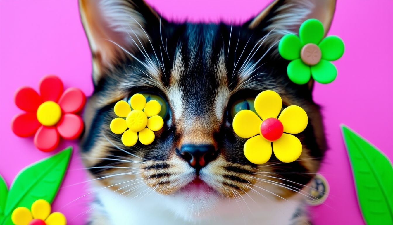 AI Art prompt example created from the prompt: Flower 🌹 Green Yellow Black Red Black Green Find Find Find Cat 🐈 Ears 👂 Ears 👂 Nose 👃 Teeth 🦷 Teeth 🦷 Mouth 👄 People People People P