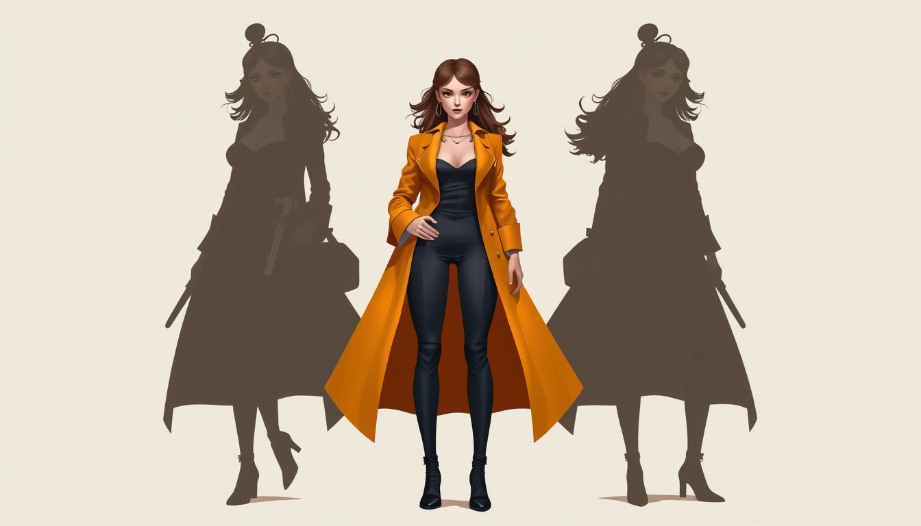 Characters idea: an original character defined by silhouette, role, outfit, palette, and expression, deliberate composition, Eine frau mit einem großen titten und groß