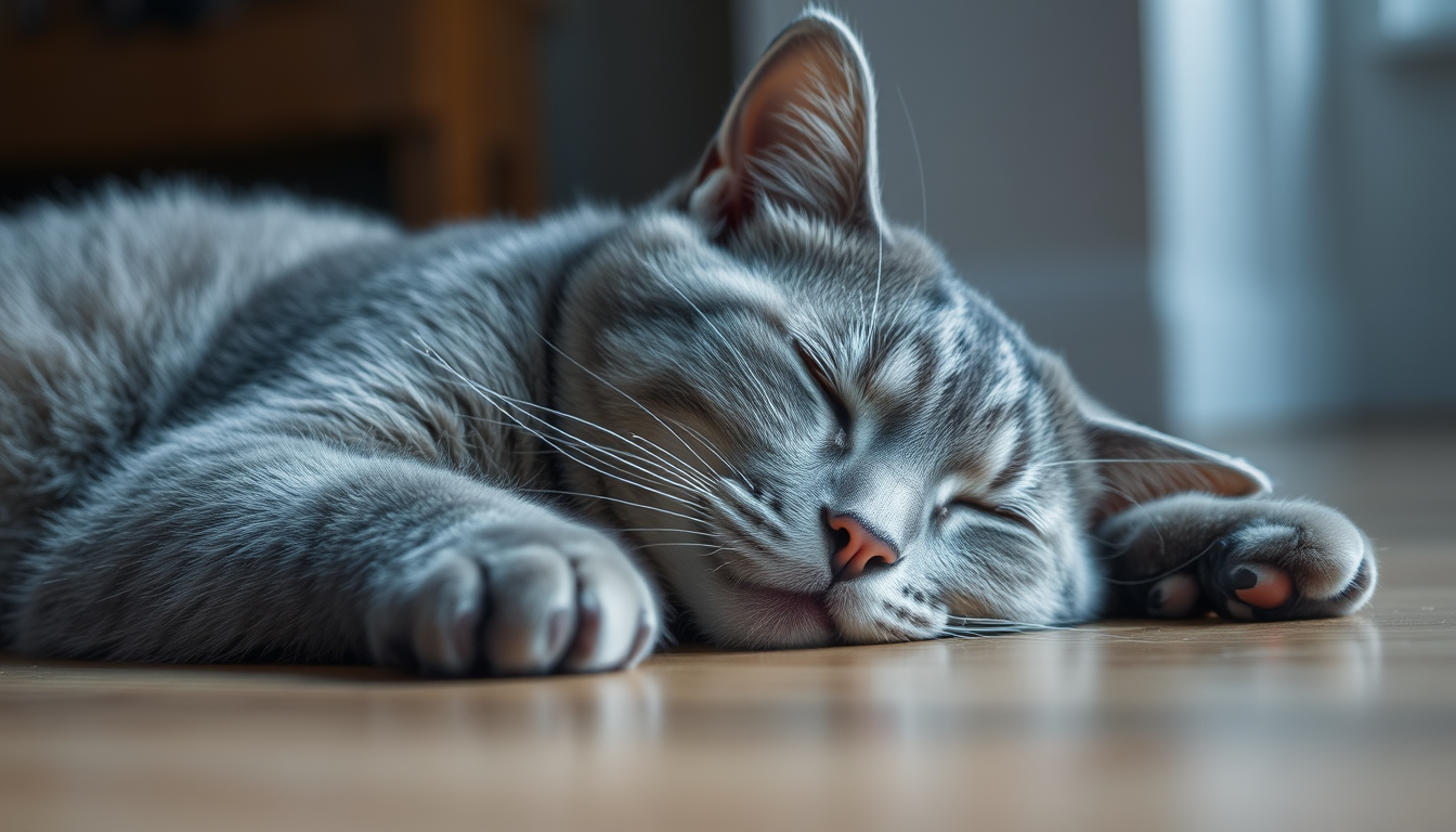 Main art studio: a blue grey cat slepping