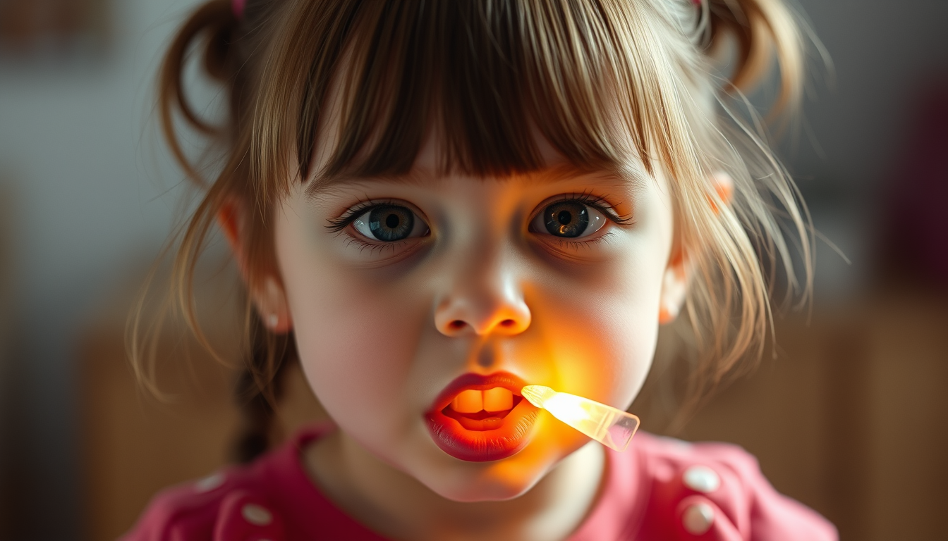 Main art studio: generate me a little girl with hot glue burning inside her mouth