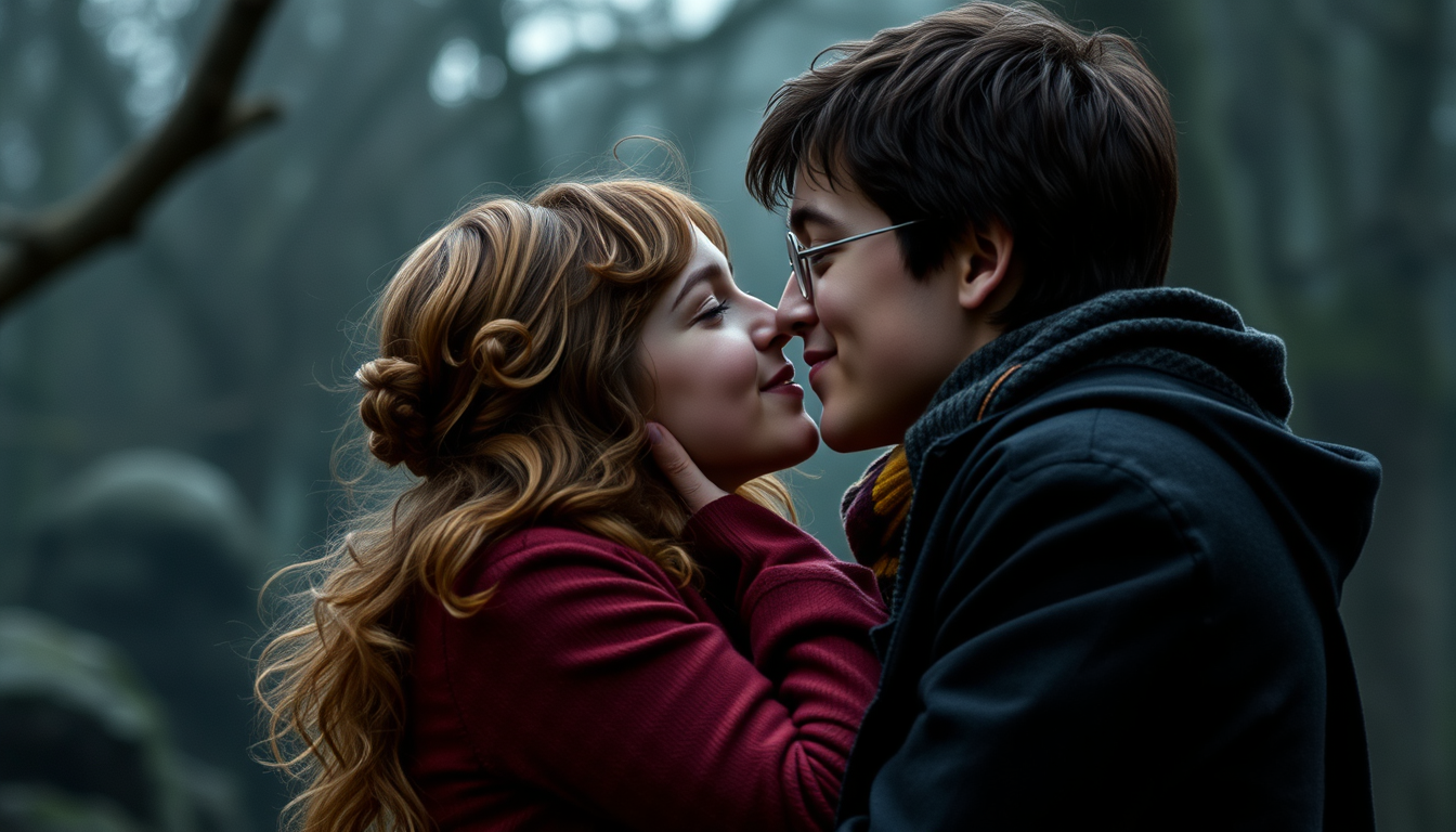 Main art studio: Erstelle ein Bild in dem sich Hermine und Harry potter küssen aber hermine nackt!!!