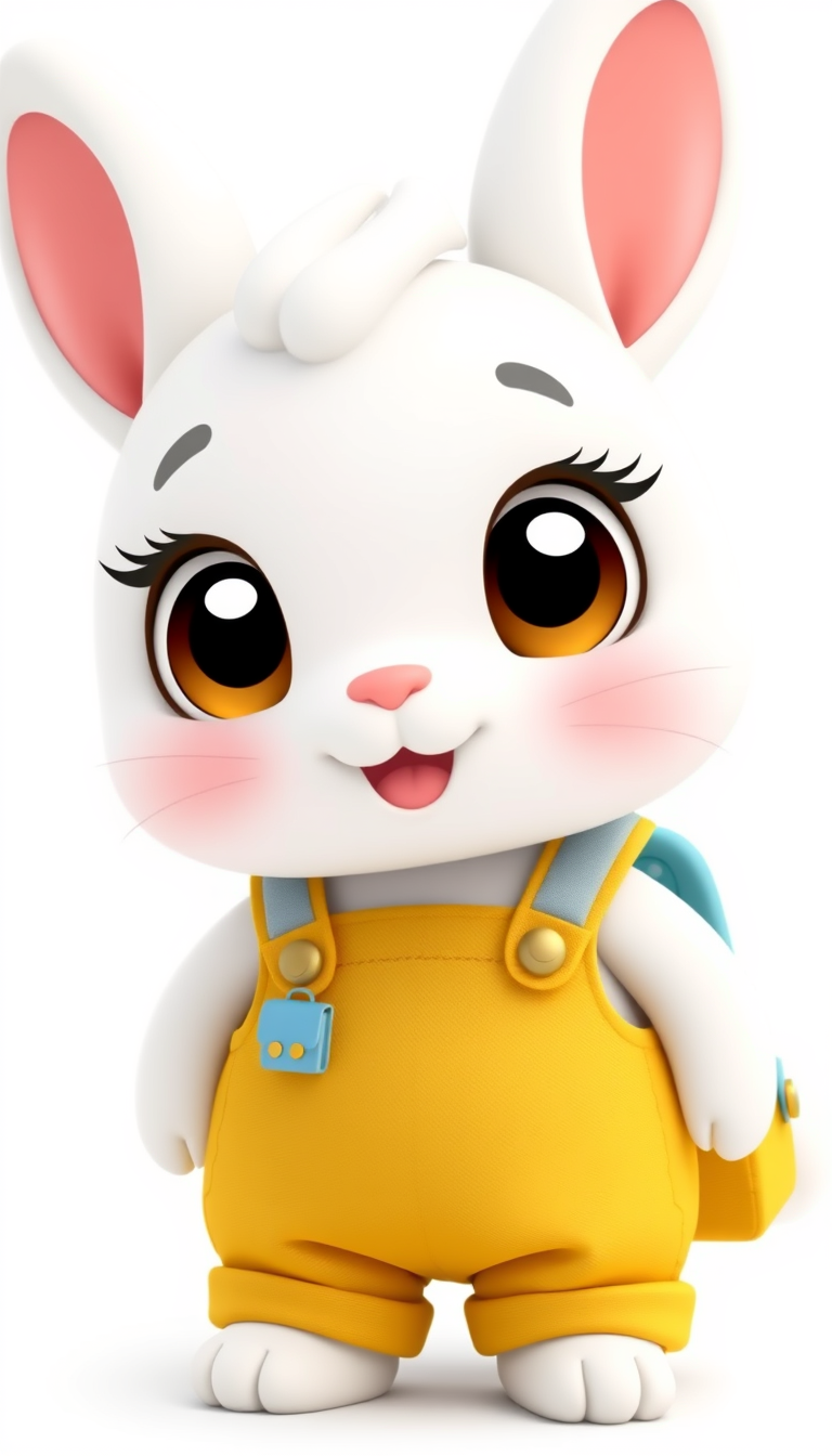 Characters idea: an original character defined by silhouette, role, outfit, palette, and expression, deliberate composition, Cute little white bunny named Lumi, big wa