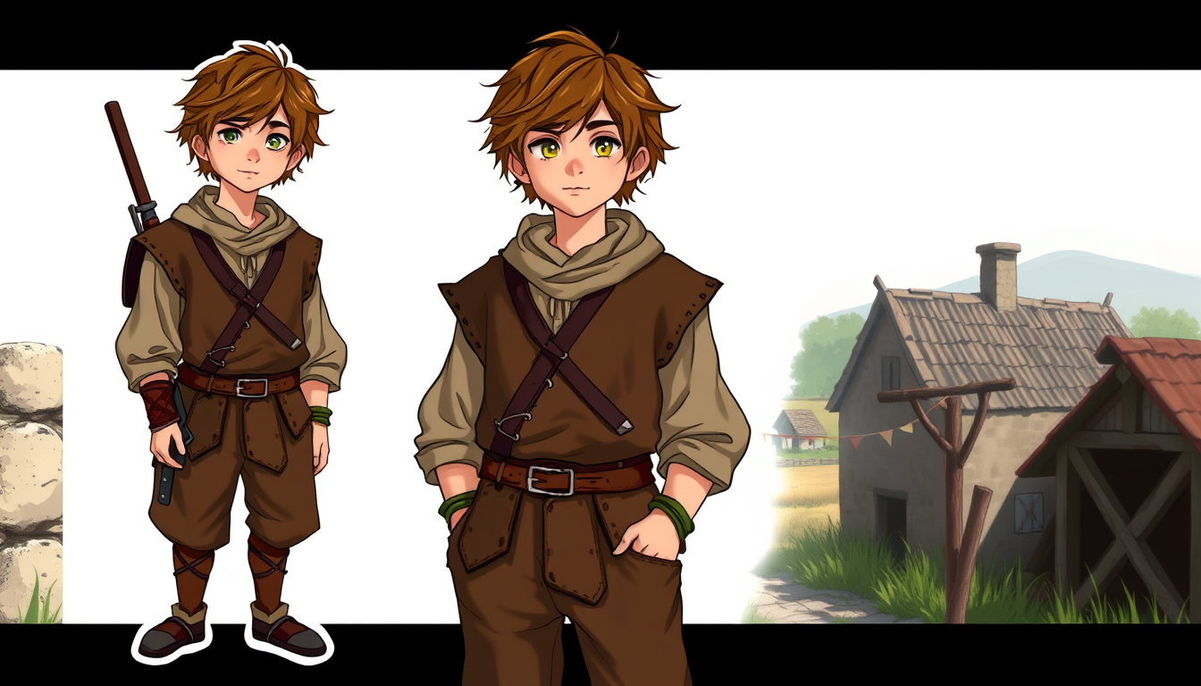 Characters idea: original character design, detailed outfit and accessories, expressive personality, A young French peasant from the Languedoc region near Carcassonne