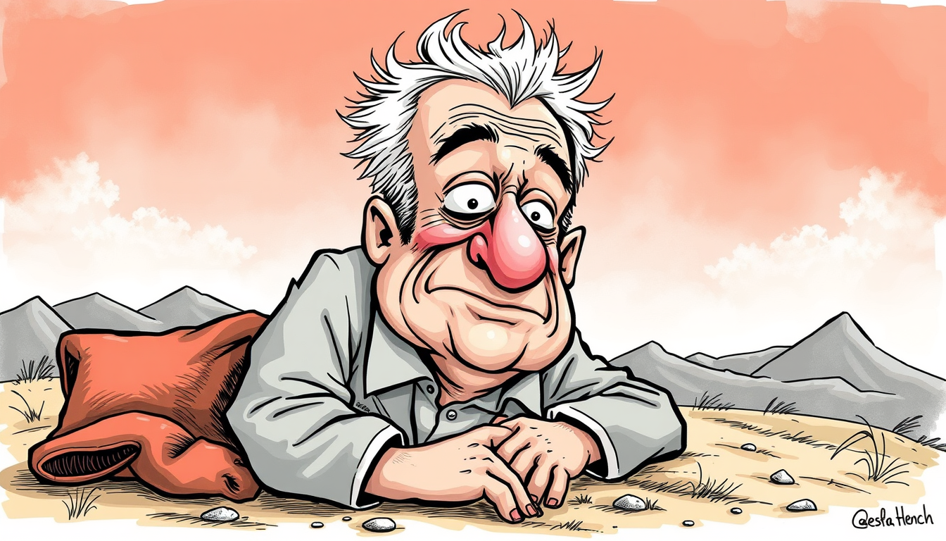 Main art studio: karikatur ein mensch auf dem ein schmiedeamboss liegt