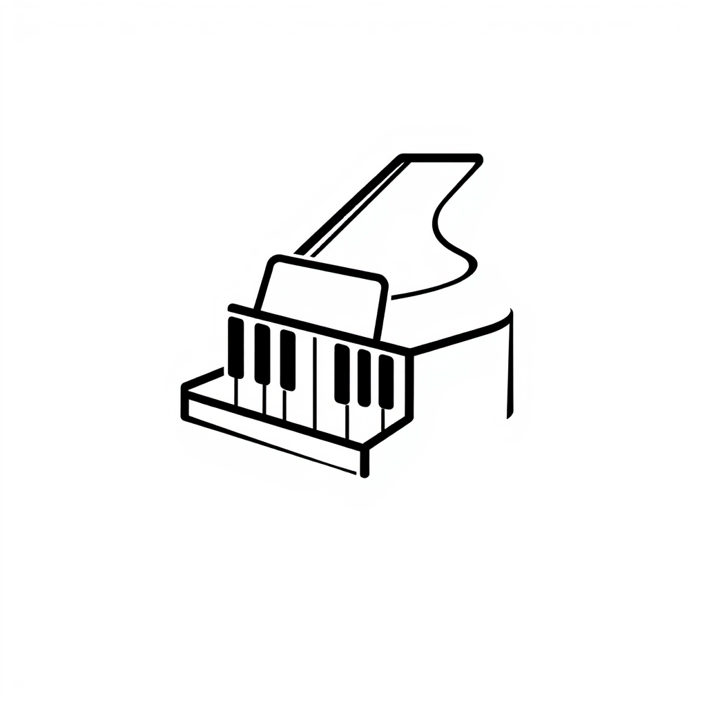Logo idea: logo design, clean minimal mark, bold simple shapes, balanced composition, Minimalistisches Schwarz-Weiß-Icon einer echten Klaviertastatur. Nur schwar