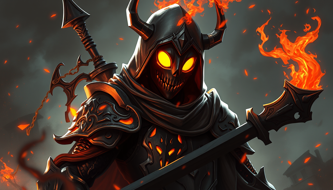 Main art studio: Humano encapuchado tipo hollow Knight 2D 2d 2d con detalles de fuego que no se le vea la cara