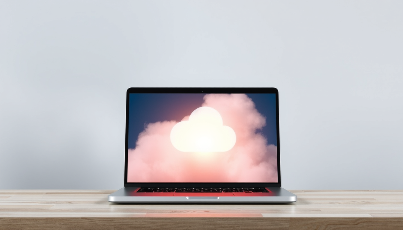 Main art studio: laptop update, cloud backup, white backgroud