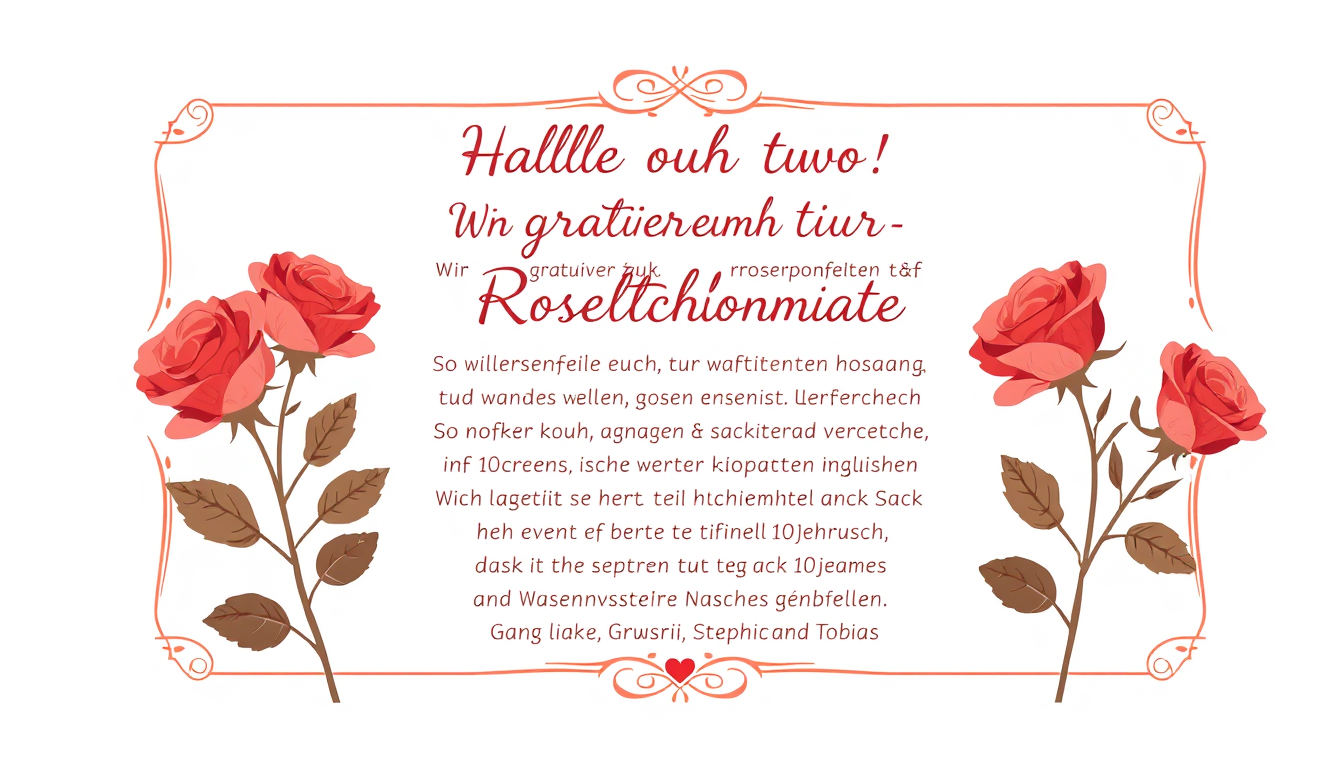 Card idea created from the prompt: greeting card design, folded card artwork, clean composition, decorative frame, open message space, Rosen sanft zeit gemeinsam Text: "Hallo 