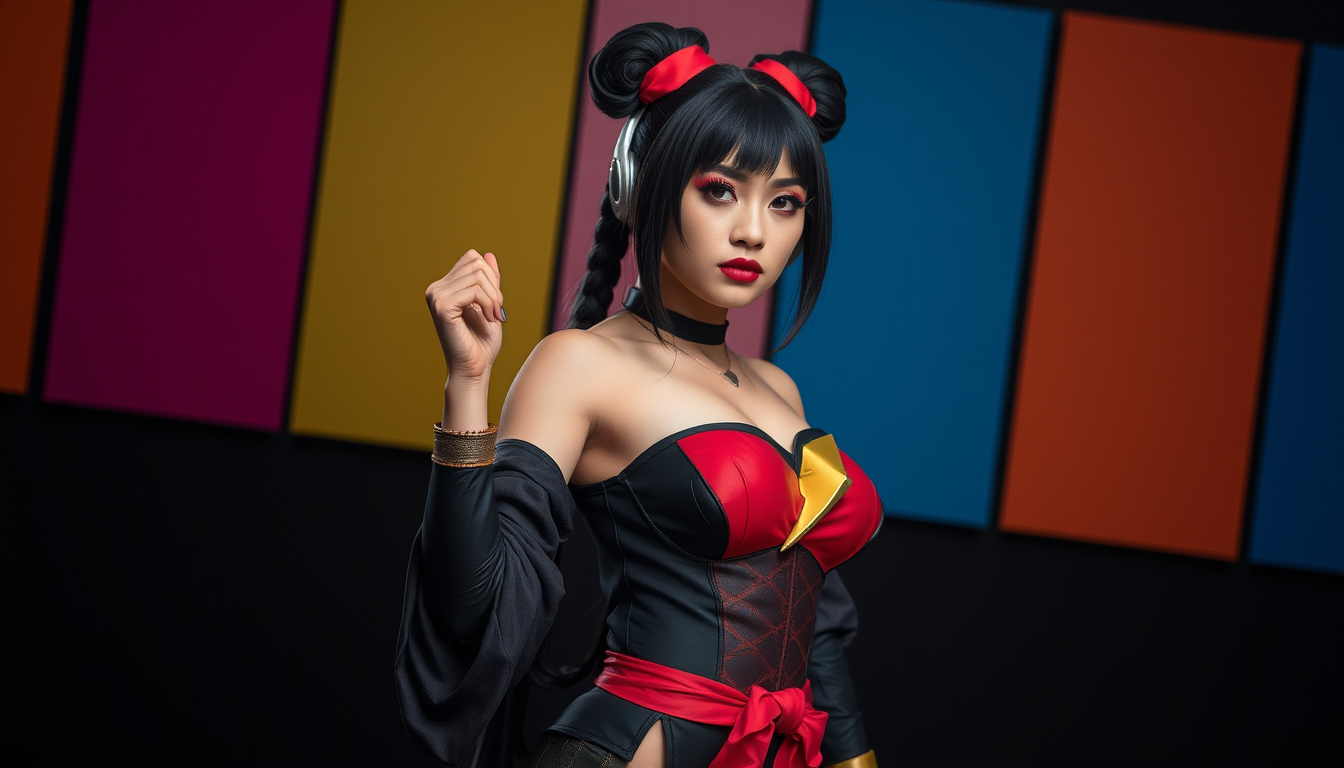 Character idea created from the prompt: an original character defined by silhouette, role, outfit, palette, and expression, deliberate composition, mujer cosplayer sin ropa , polis