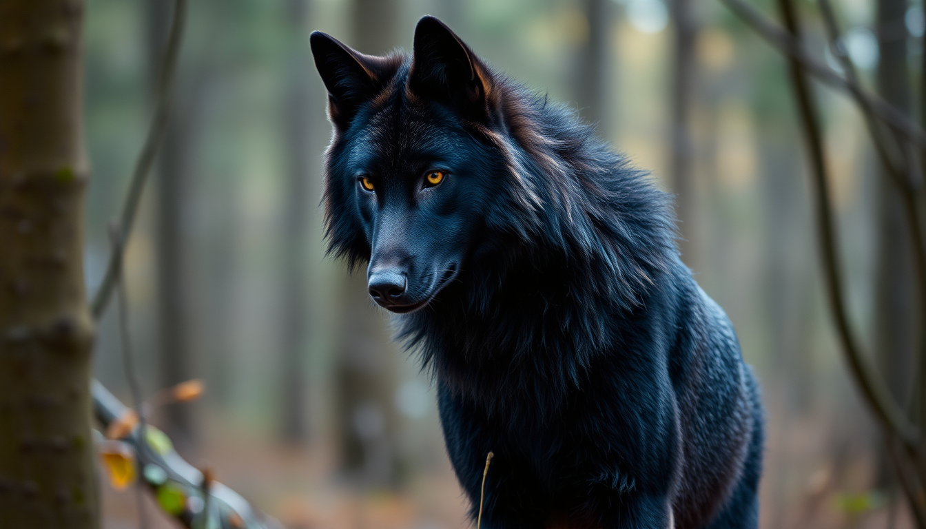 Main art studio: sexy black male wolf furry in middle of forest