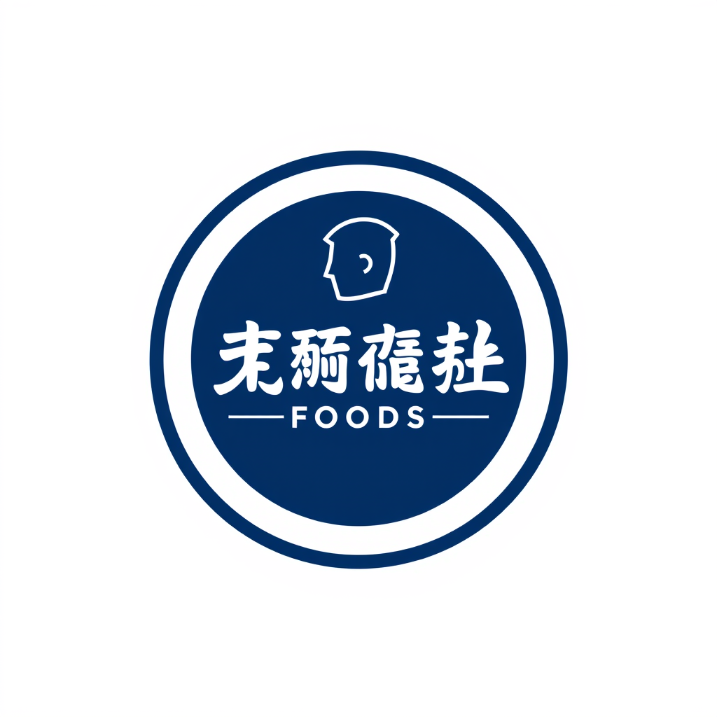 Wordmark Logo idea: wordmark logo of 金润 JIN RUN FOODS 金润 must in the logo round logo background navy blue human profile in the logo food shop , bold clean typography, fla