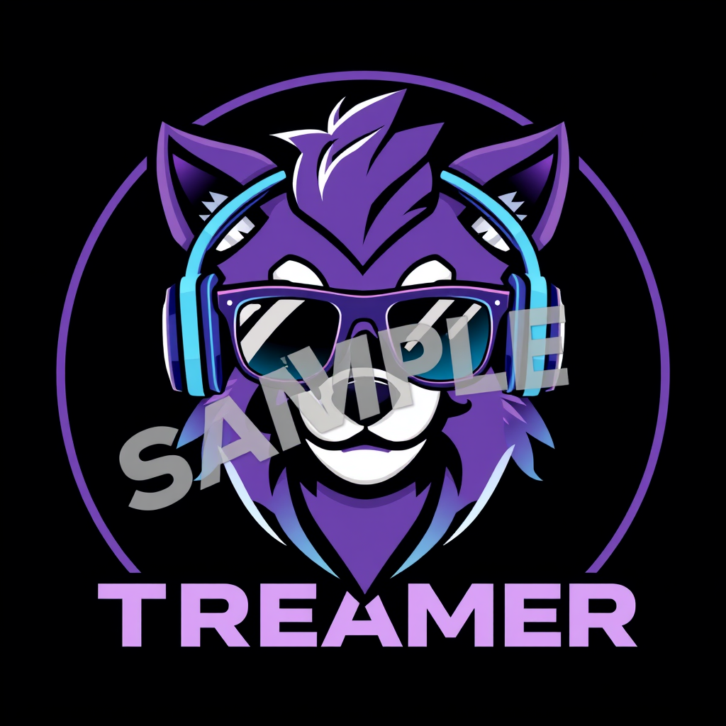 Main logo studio: Create a polished Twitch streamer logo featuring a furry-style character wearing stylish glasses and over-ear gaming headphones, confident expression,