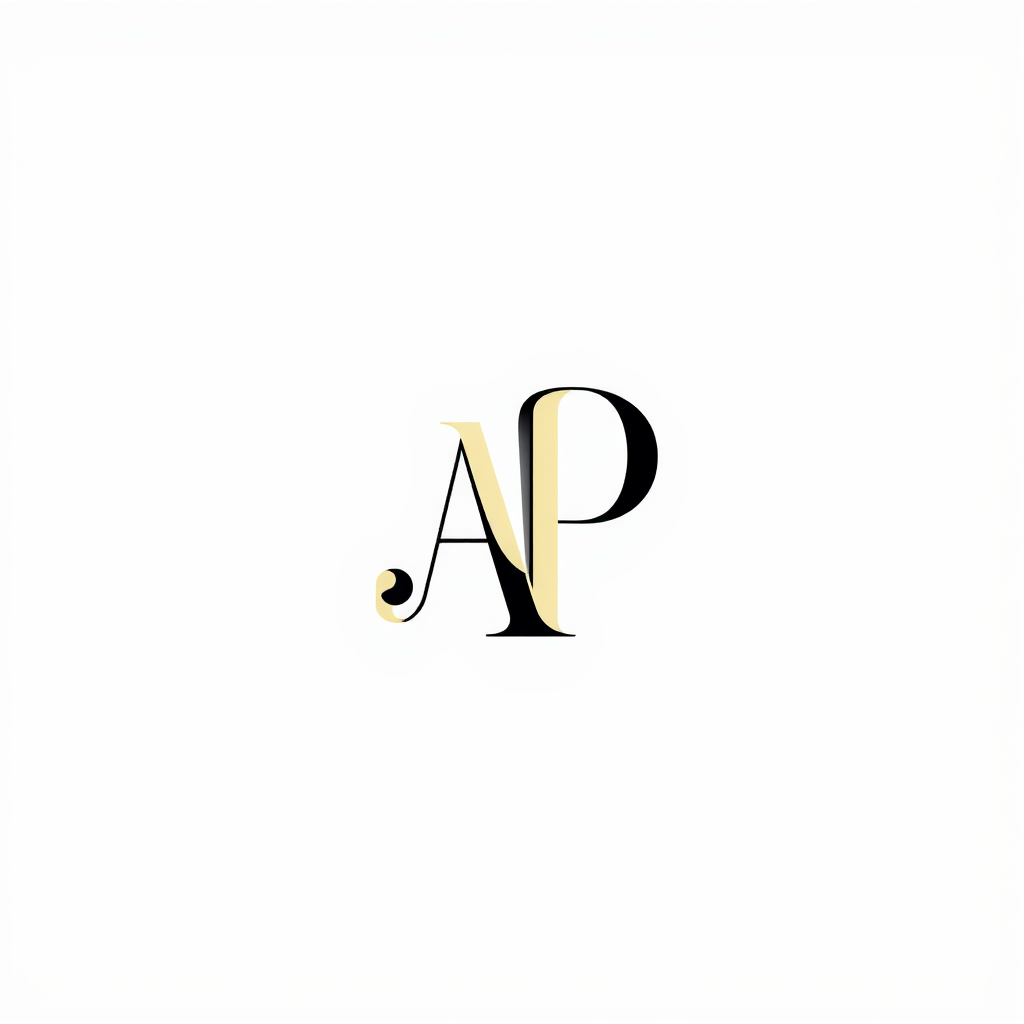 Monogram Logo idea: monogram logo combining the letters AP , elegant intertwined letterforms, flat vector logo, centered, solid white background, high contrast, luxury br