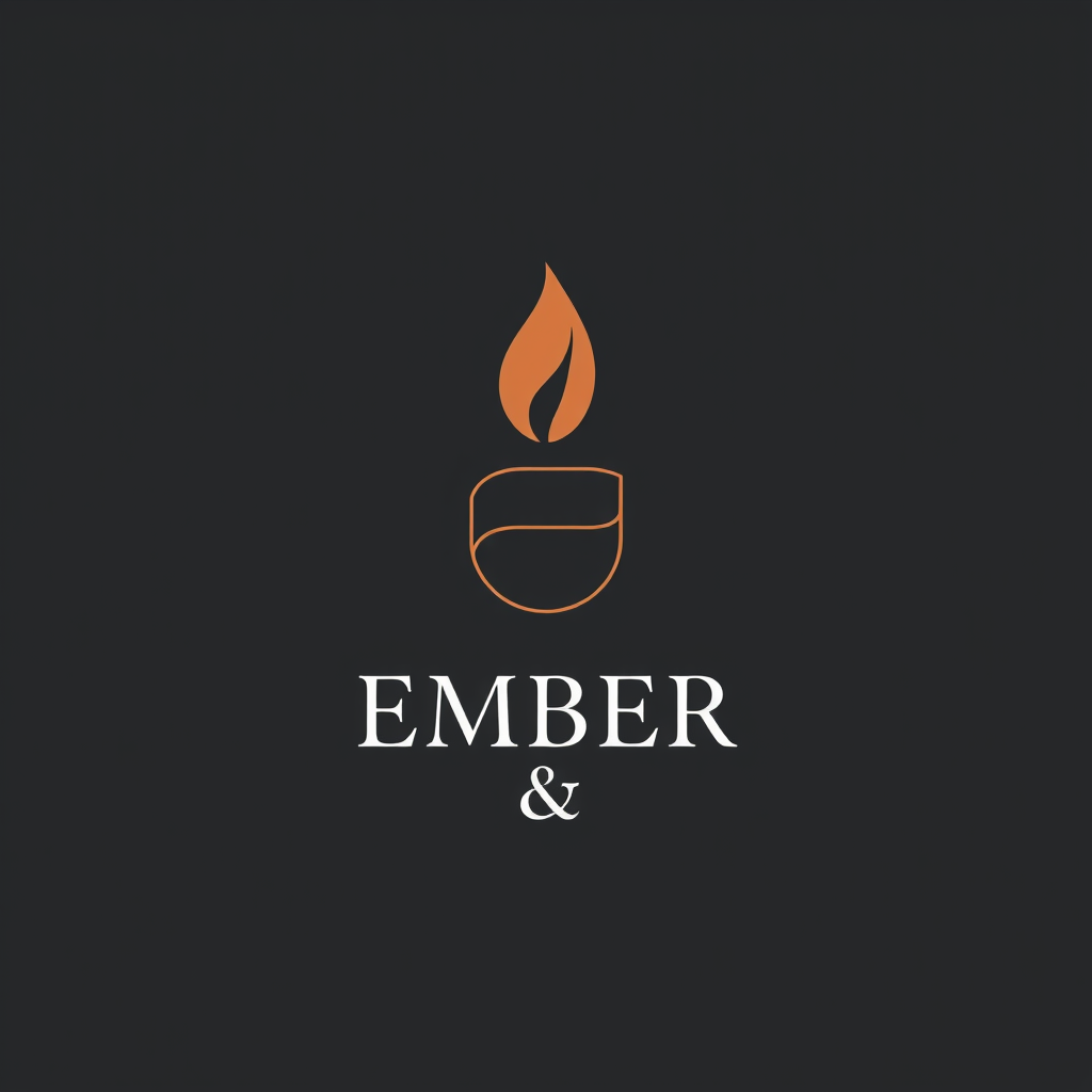 Main logo studio: Create an elegant distinctive logo for “EMBER & CO.”, a contemporary artisan candle company. Combine an abstract flame with a subtle geometric “E” usi