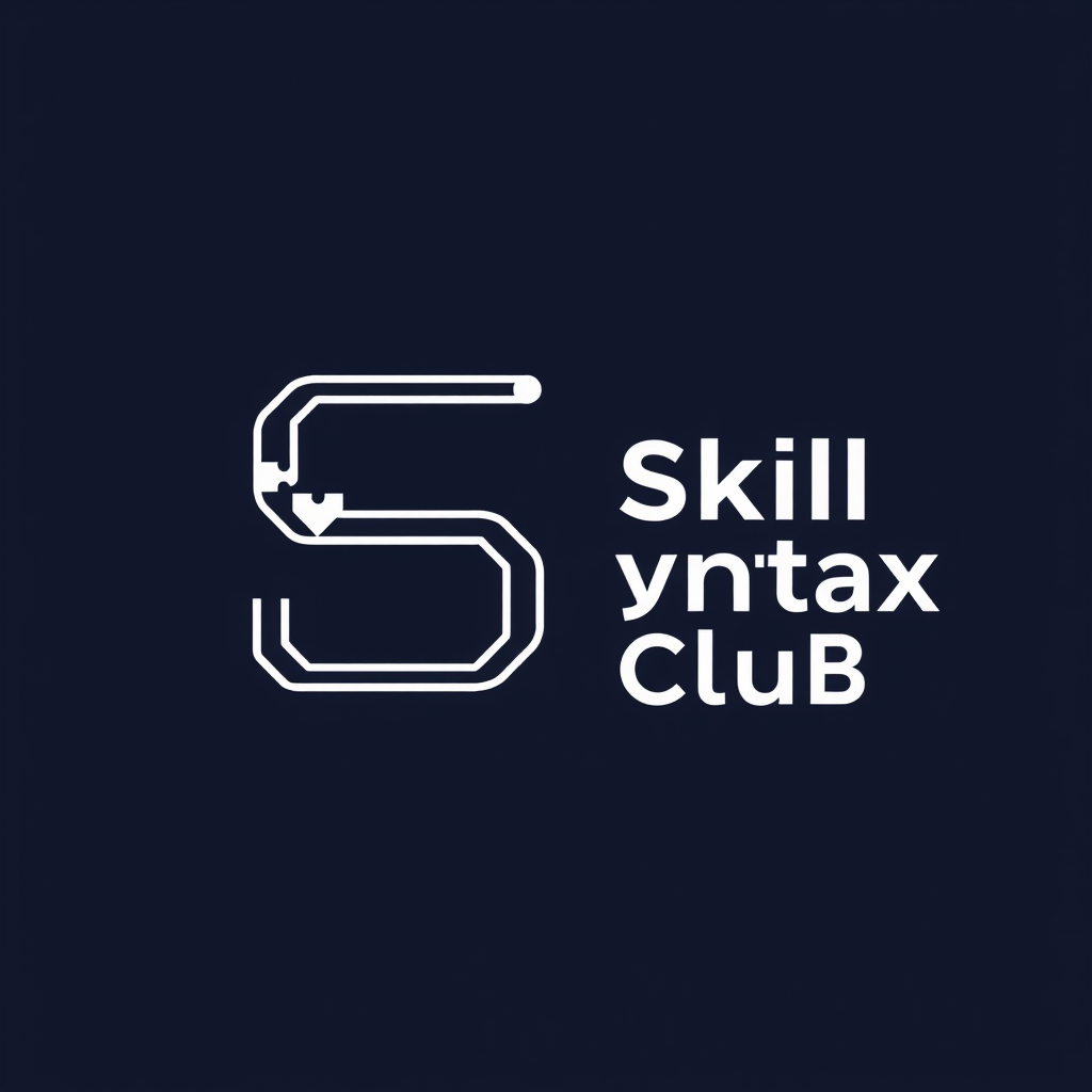 Main logo studio: Design a unique premium logo for Skill Syntax Club. Create an abstract symbol where the letter S is formed by transforming programming syntax into con