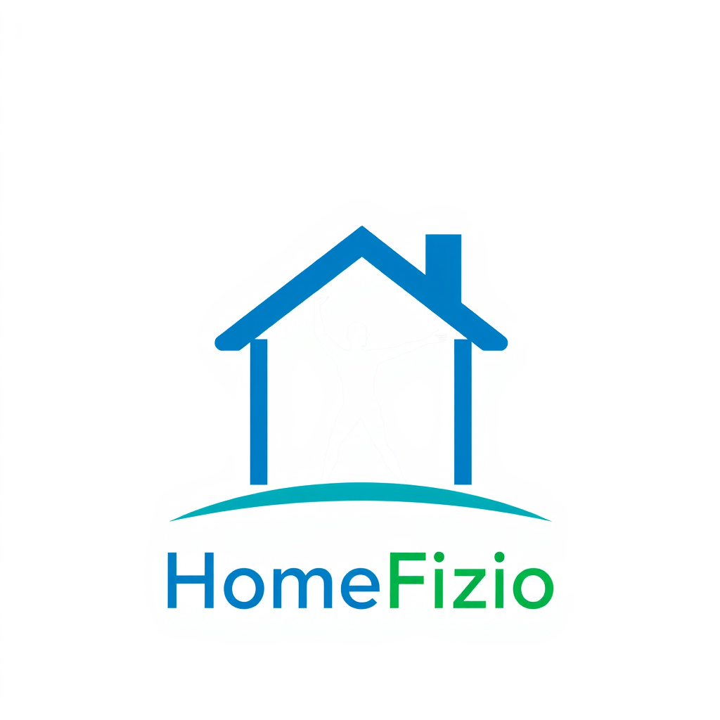 Main logo studio: logo with no background for company called HomeFizio which does physiotherapy. Include a symbol of home and use medical themed colors for the house sy