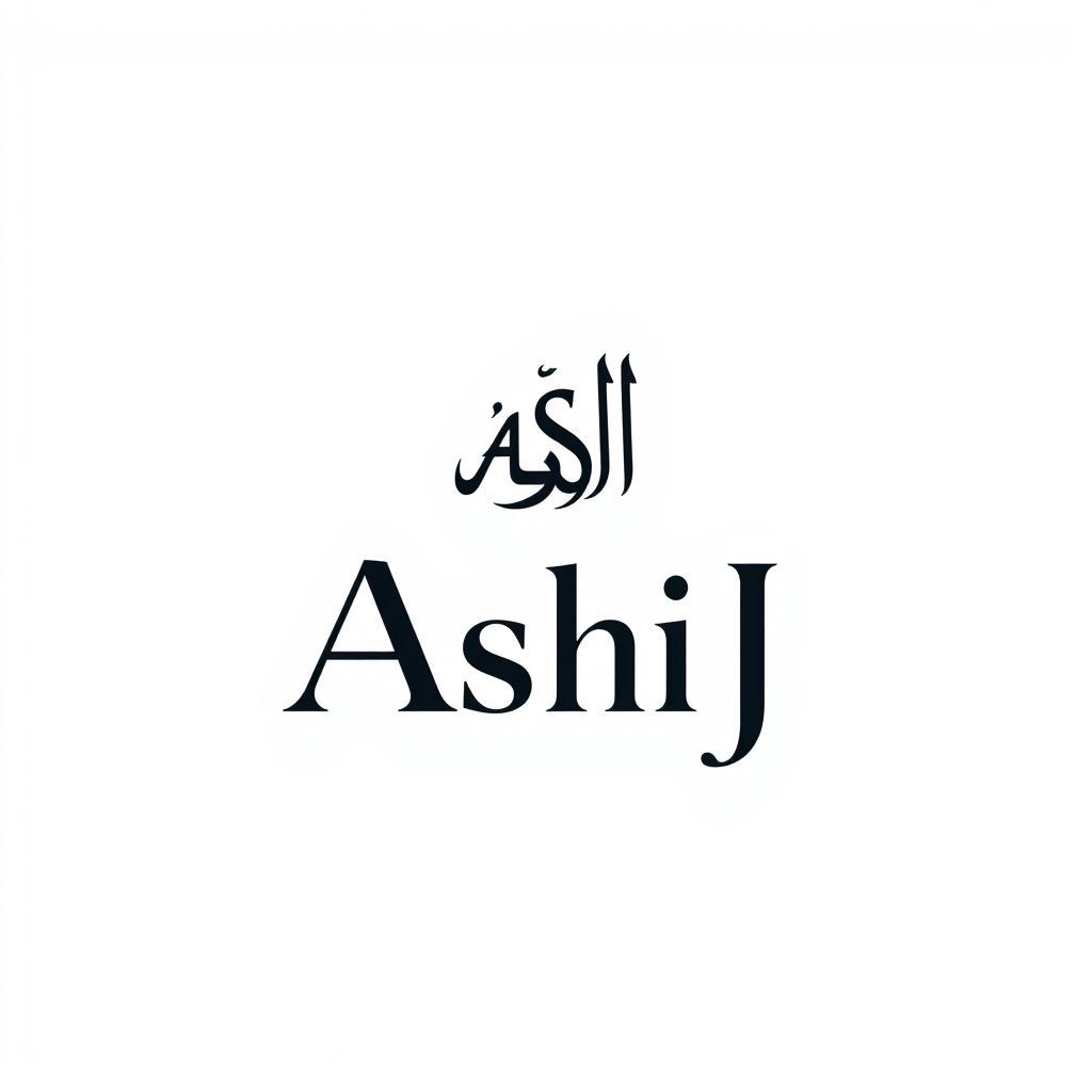 Monogram Logo idea: monogram logo combining the letters Crescent + Arabic Calligraphy ASJ - Ashik is propertier , elegant intertwined letterforms, flat vector logo, cente