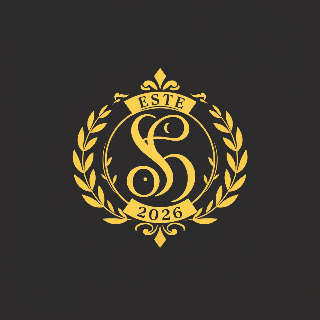 Main logo studio: elegant monogram logo gold, luxury brand EST. 2026