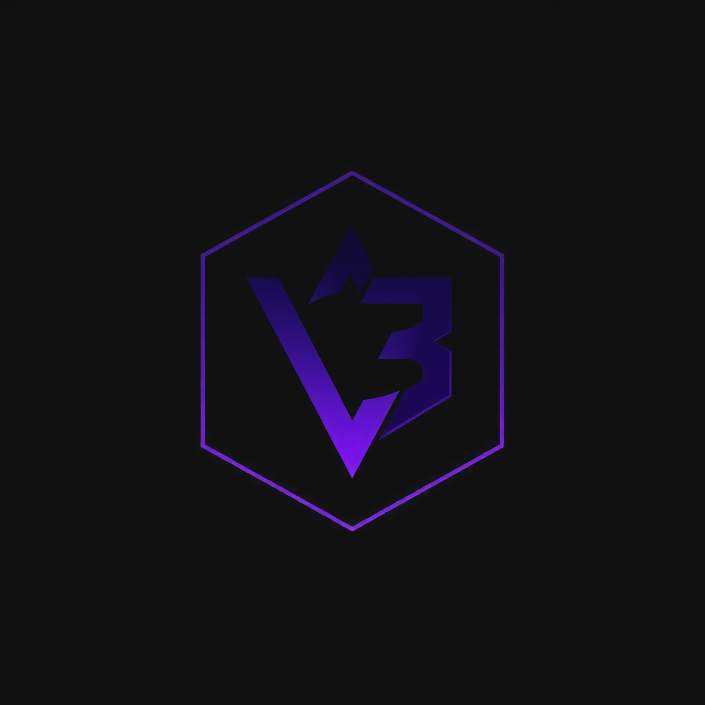 Main logo studio: Minimalist esports logo for "VoidBorn (VB)", pro Dota 2 team. Sharp geometric emblem interlocking letters "V" and "B" into one monogram, negative spac