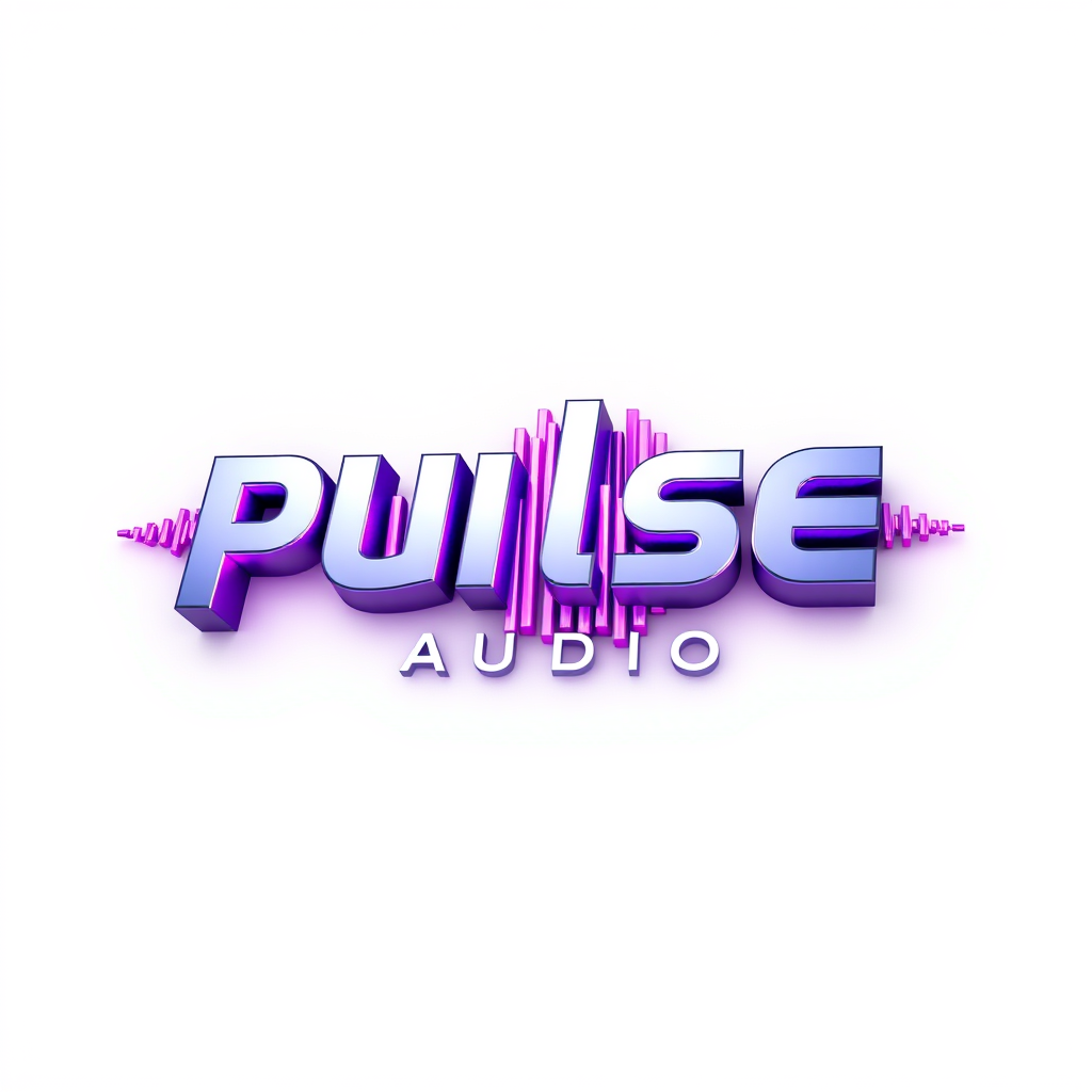 3D Logo idea: 3D logo for Pulse Audio, a music tech brand, 3D sound wave form, neon purple glow , three-dimensional render, realistic depth and shadows, glossy or m