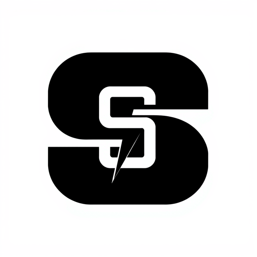 Main logo studio: Create a minimalist logo for "SHAHICO". Design a custom letter "S" with a subtle hidden lightning shape integrated into its structure, suggesting indu