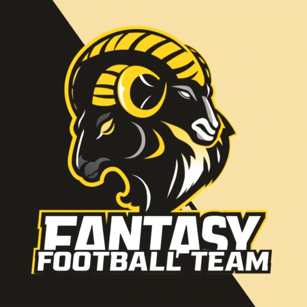 Main logo studio: Fantasy Football Team, Logo with a ram, the colors black and yellow, no text