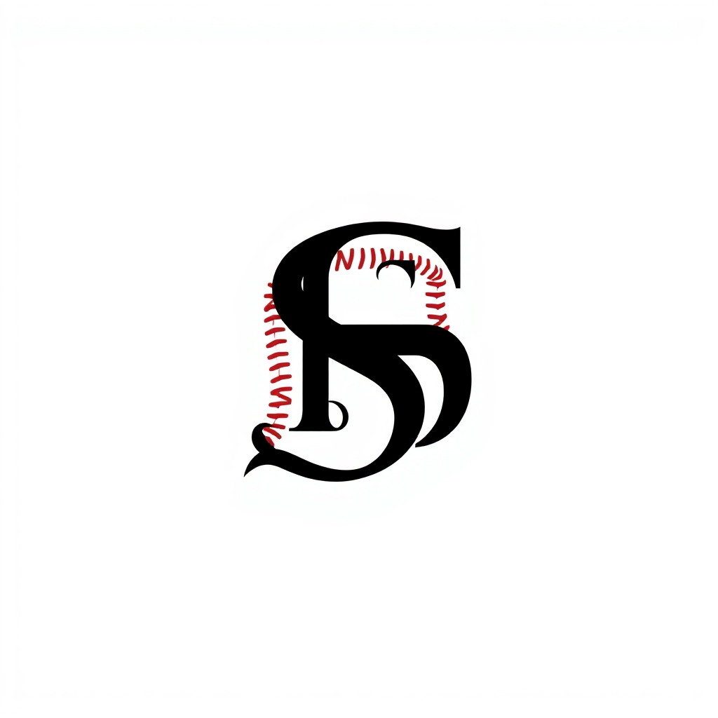 Monogram Logo idea: monogram logo combining the letters Generate DS baseball monogramm , elegant intertwined letterforms, flat vector logo, centered, solid white backgrou