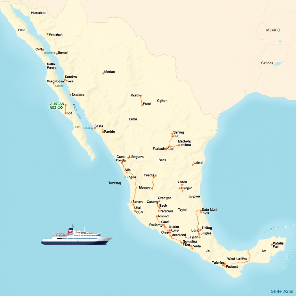 Main logo studio: Virtual trucking map ferry companie named STAFE FERRIES located in the south east coasts of Mexico size 512X128 pixels