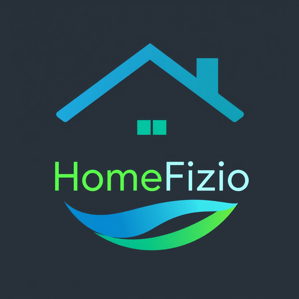 Main logo studio: logo with no background for company called HomeFizio which does physiotherapy. Include a symbol of home and use medical themed colors for the house sy