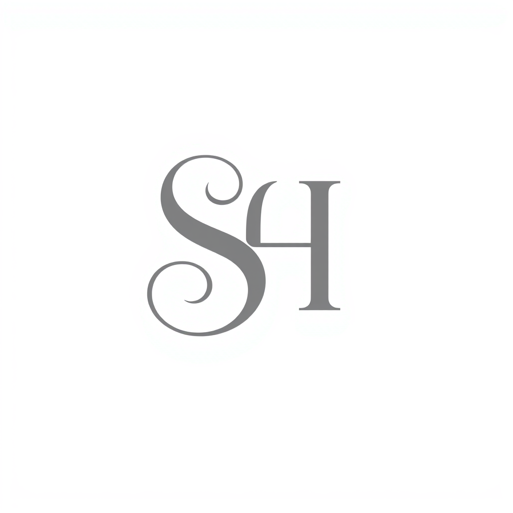 Monogram Logo idea: monogram logo combining the letters SH grigio semplice e base , elegant intertwined letterforms, flat vector logo, centered, solid white background, h