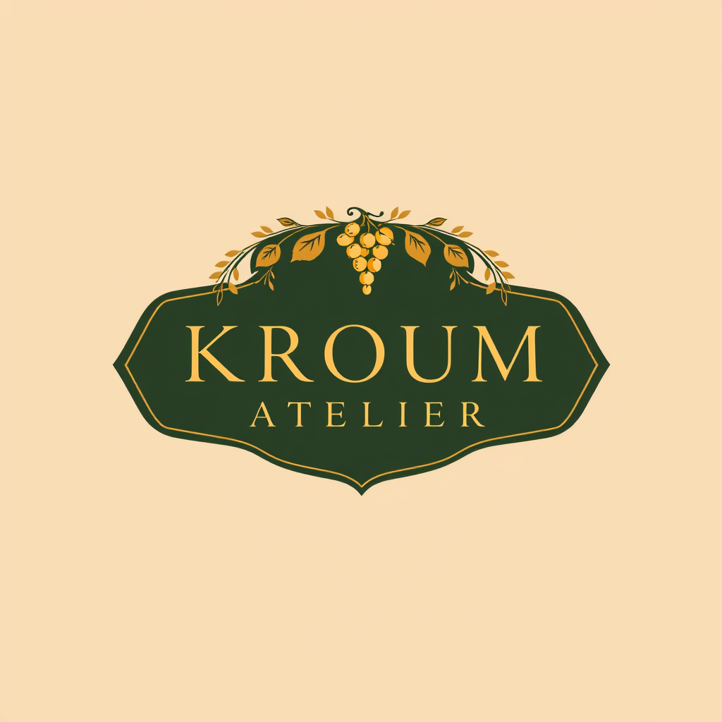 Main logo studio: Create a luxurious, timeless logo for “Kroum Atelier”, a high-end Levantine event planning and tablescaping brand inspired by Bilad Al-Sham. Use deep 