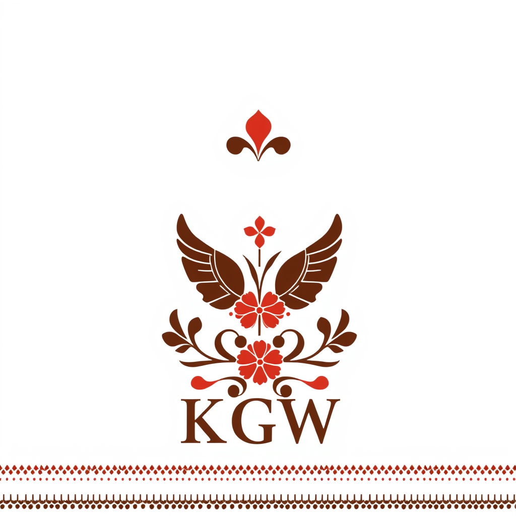 Main logo studio: Stwórz logo na koszulki przedstawiające kobiety w tradycyjnych strojach, logo może zawierać ludowe ornamenty i wycinanki, maki, chabry, malwy, ptaszki