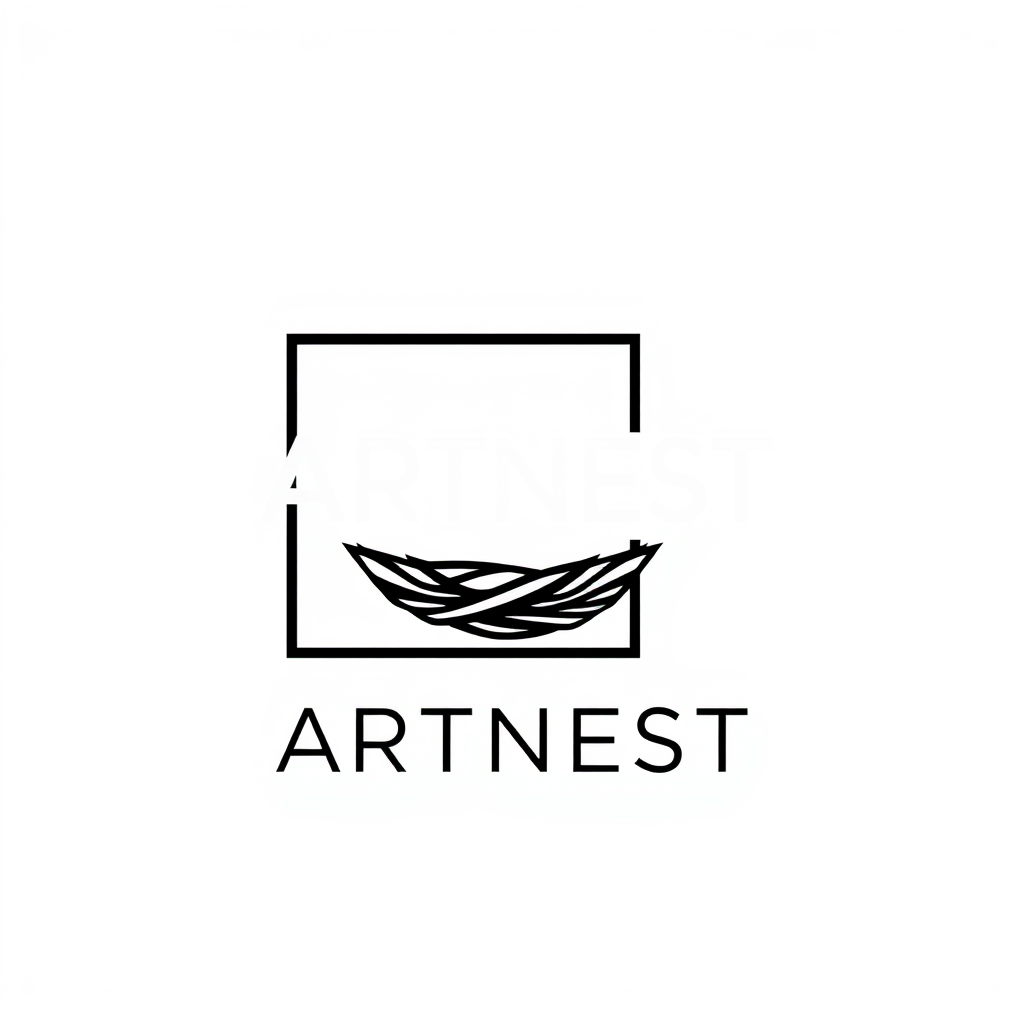 Main logo studio: Design a unique modern logo for “ARTNEST”. Turn a simple square photo frame into an artistic abstract symbol that subtly represents a nest. Clean cont