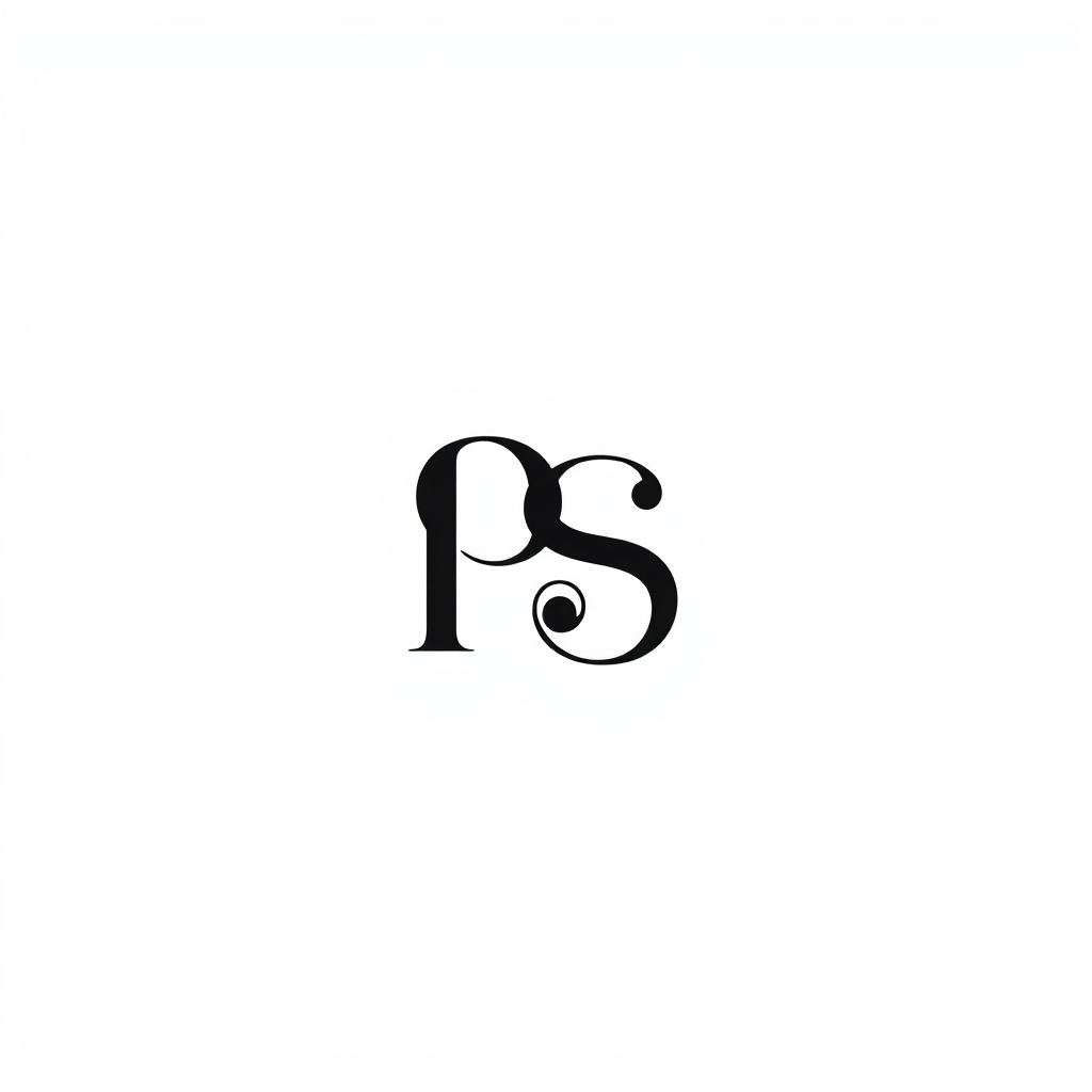 Monogram Logo idea: monogram logo combining the letters PS , elegant intertwined letterforms, flat vector logo, centered, solid white background, high contrast, luxury br