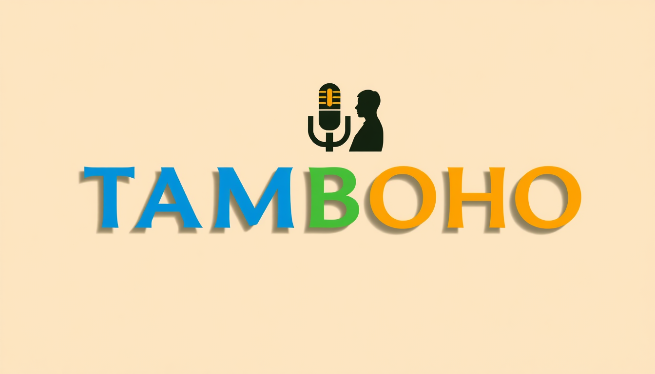 Main logo studio: Modern professional logo for a Malagasy online interview show called “TAMBOHO”. Feature a traditional Malagasy **masonry wall**, clearly a wall, not a