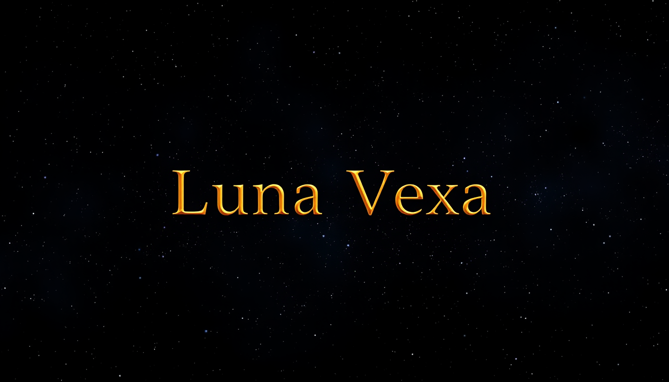 Main logo studio: Create an image featuring the channel name "Luna Vexa" in gold against a space background, with the name appearing very, very small.small small