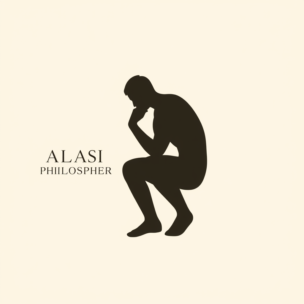Main logo studio: Create a minimalist premium logo inspired by the classic Thinker pose, using a clean side-profile silhouette of a thoughtful person resting their chin