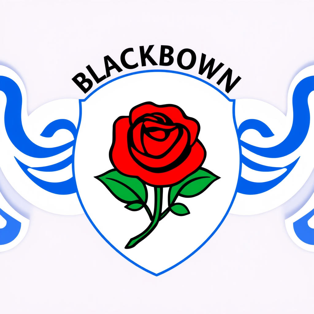 Main logo studio: Can you Design a new logo for Blackburn fc but has to relate to there club Red Rose in the middle please Writing in yellow White background Outline in