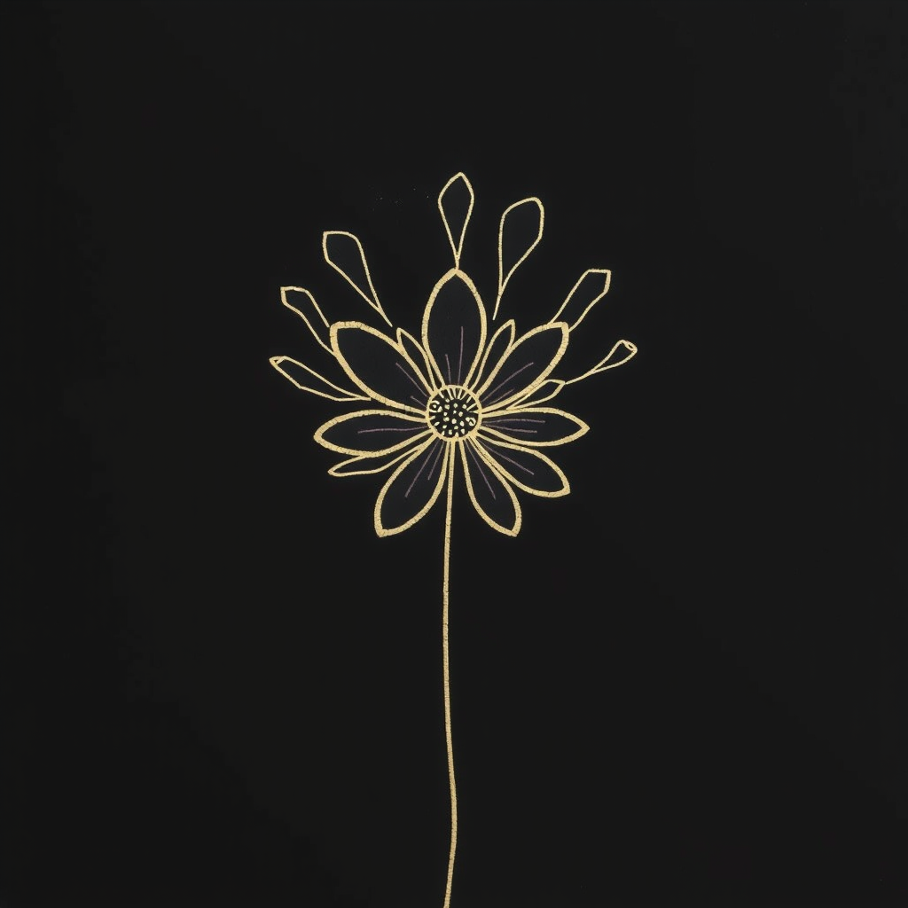 Main logo studio: Mathildes shop smykker + mere. One line flower in a cirkle Pink Black and Gold