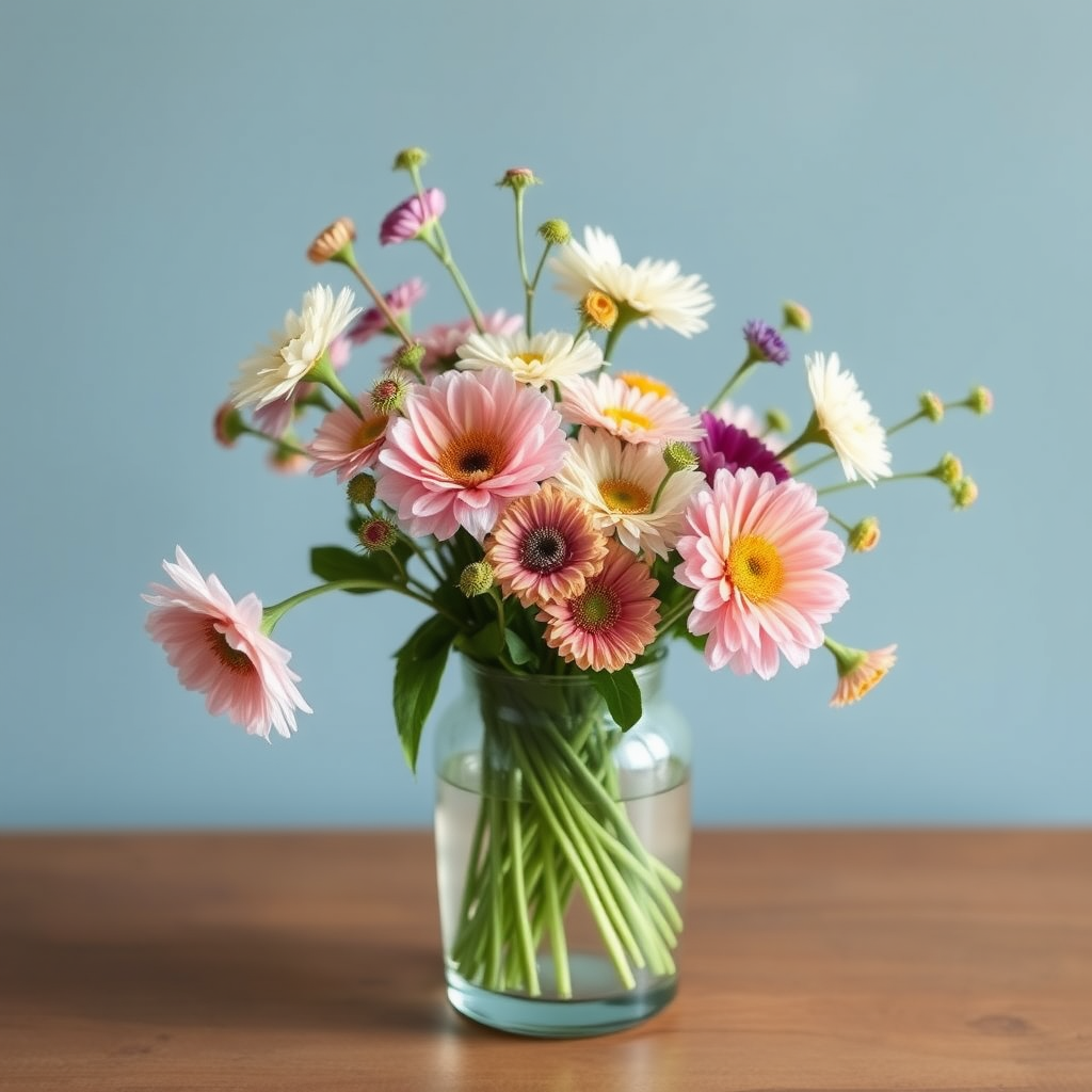 Main logo studio: flower pickers, a simple vase with flowers in for "sea breeze blooms" a pick your own flowers for bouquets