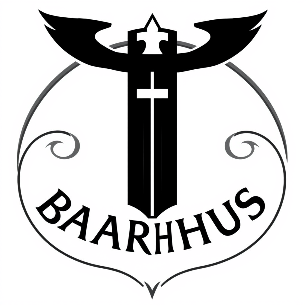 Main logo studio: Create a symbol for BAARHUS which means Mourge or Mortuary in English. Colors: Black and white