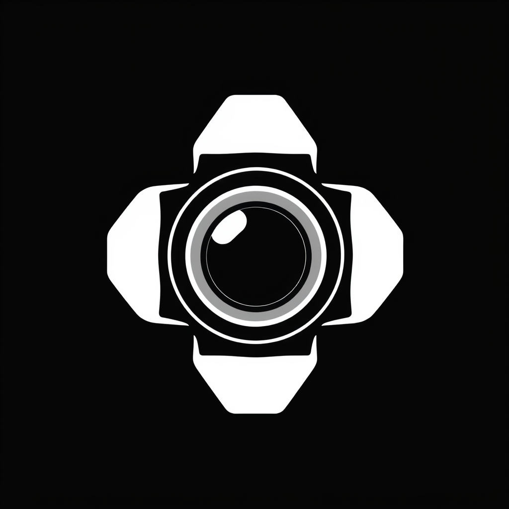 Minimalist Logo idea: minimalist logo, simple geometric mark for Minimalist white camera lens only, no camera body. Entire lens in pure white, clean simple geometric design