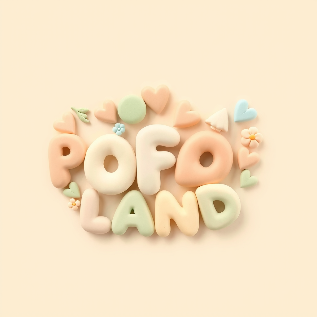 Main logo studio: Use the uploaded reference image as the exact visual style reference. Create a logo for “POFO LAND” with the same cute handcrafted aesthetic: chunky r