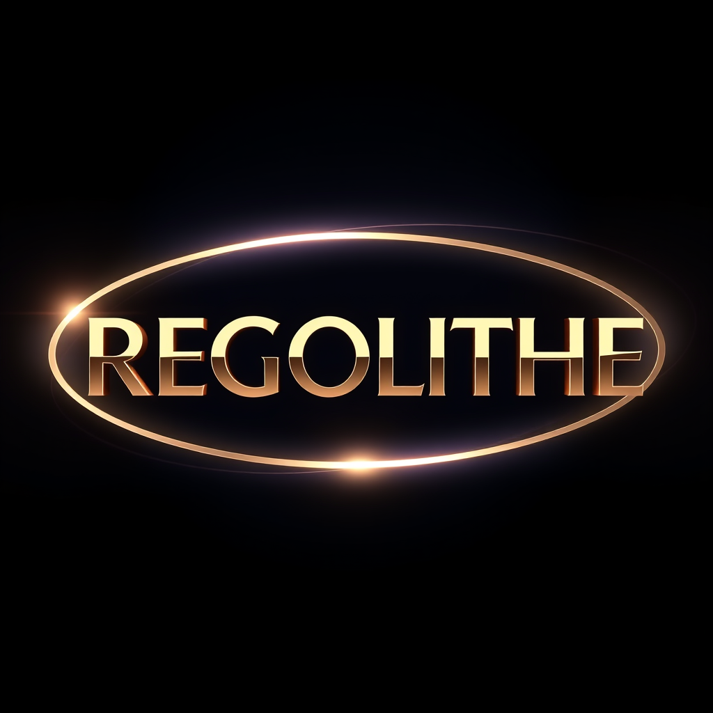 Main logo studio: premium Facebook branding graphic for REGOLITHE. Make REGOLITHE the central focus in elegant, clean, sophisticated warm metallic silver lettering.deep