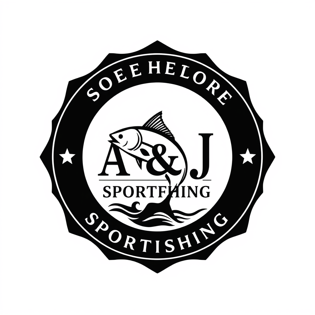 Emblem Logo idea: emblem logo of Minimal, professional Southern California sportfishing badge emblem. A & J Sportfishing. Clean game-fish silhouette, subtle ocean wave,