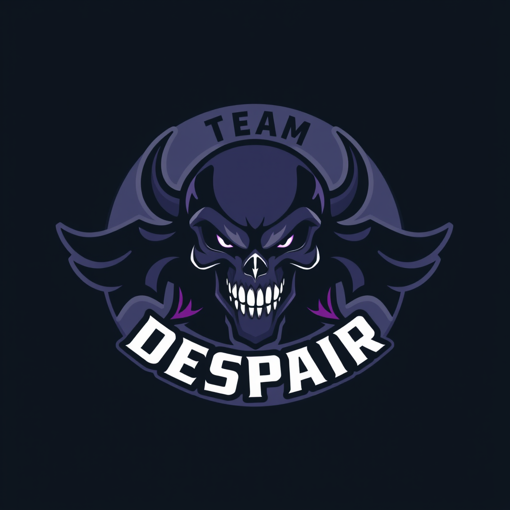 Main logo studio: Create a professional esports team logo for "TEAM DESPAIR". Use a dark, intimidating and mysterious theme. The main mascot should be a menacing skull
