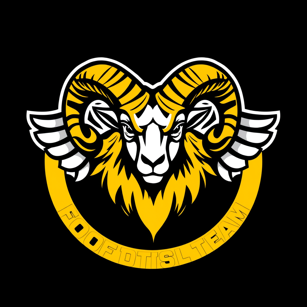 Main logo studio: Fantasy Football Team, Logo with a ram, the colors black and yellow